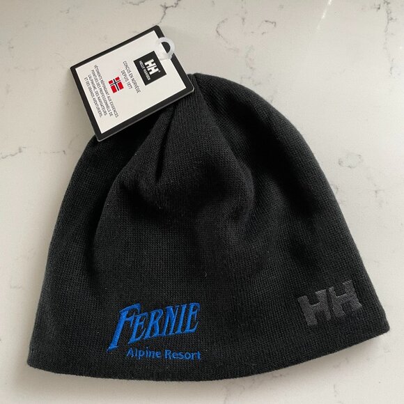 Helly Hansen Knit Beanie w Fleece Toque/Hat Black w Embroidered Logos Sz OS NWT - Picture 1 of 11